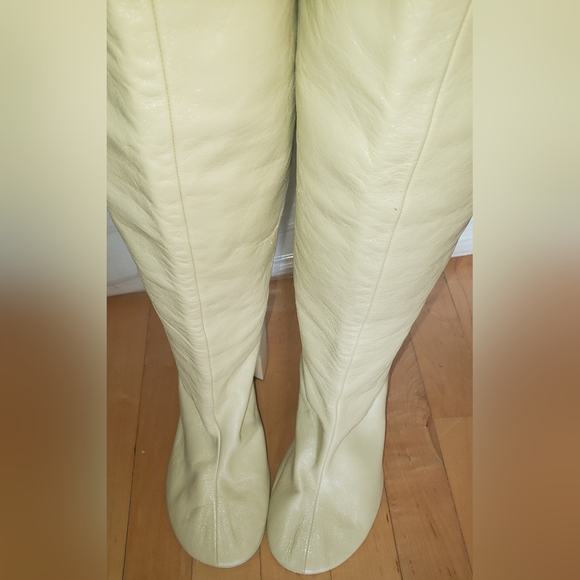 Jil Sander Shoes - Jil Sander Cream 100% lambskin leather thigh high round toe block heel boots 10